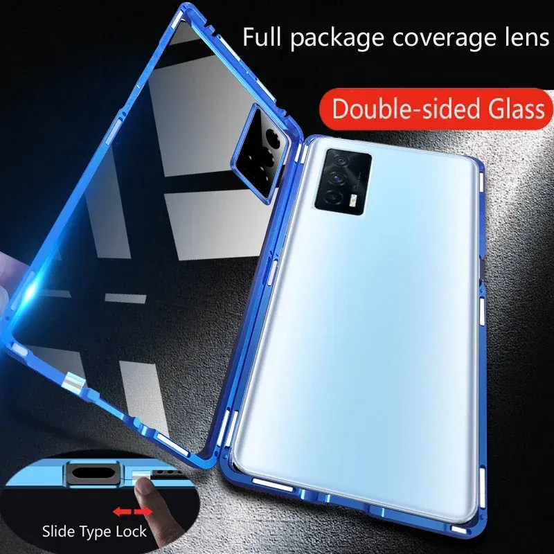 Color: Blue, Material: EVA - Double Sided Glass Magnetic Metal Snap Lock Phone Case For Honor Magic 4 5 Ultimate 6 Lite 7 Pro Lens Protection Cover Cases