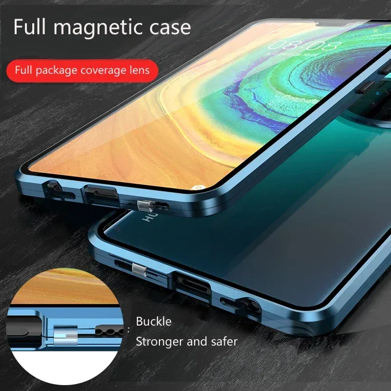Color: Blue, Material: EVA - Double Sided Glass Magnetic Metal Snap Lock Phone Case For Honor Magic 4 5 Ultimate 6 Lite 7 Pro Lens Protection Cover Cases