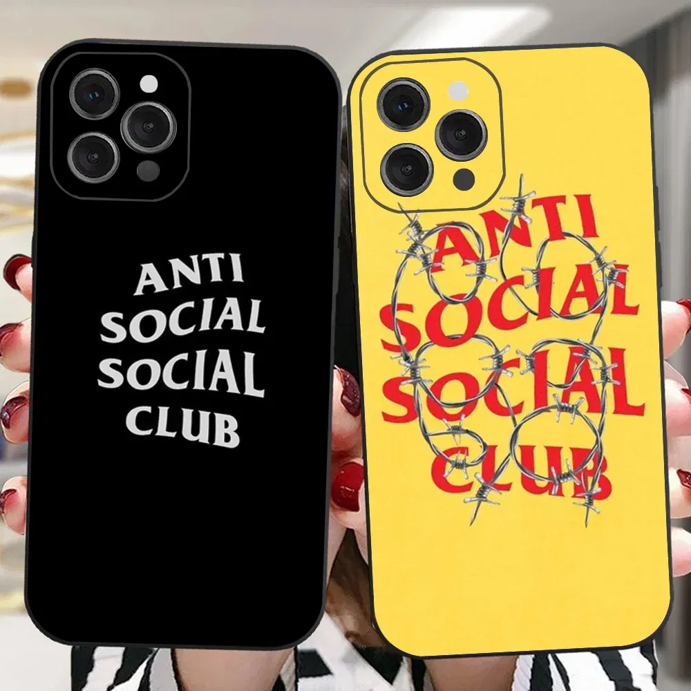Color: green, Material: Nylon - Anti Social Social Club Phone Case For IPhone 16 15 14 13 Pro Max 11 12 Mini X Xs XR Se 2022 Black Silicone Cover