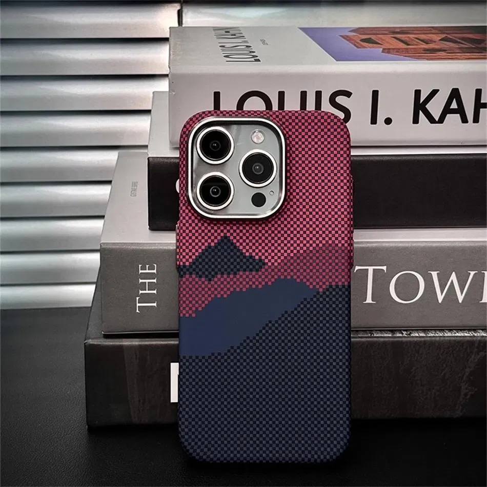 Color: Blue, Material: Plastic - Luxury Alloy Lens 3D Relief Peak Carbon Fibre Pattern Case For iPhone 13 14 15 16 Pro Max Slim Shockproof PC Cover For Magsafe