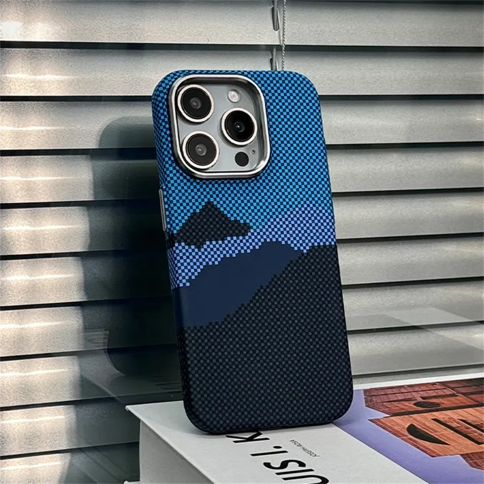 Color: Blue, Material: Plastic - Luxury Alloy Lens 3D Relief Peak Carbon Fibre Pattern Case For iPhone 13 14 15 16 Pro Max Slim Shockproof PC Cover For Magsafe