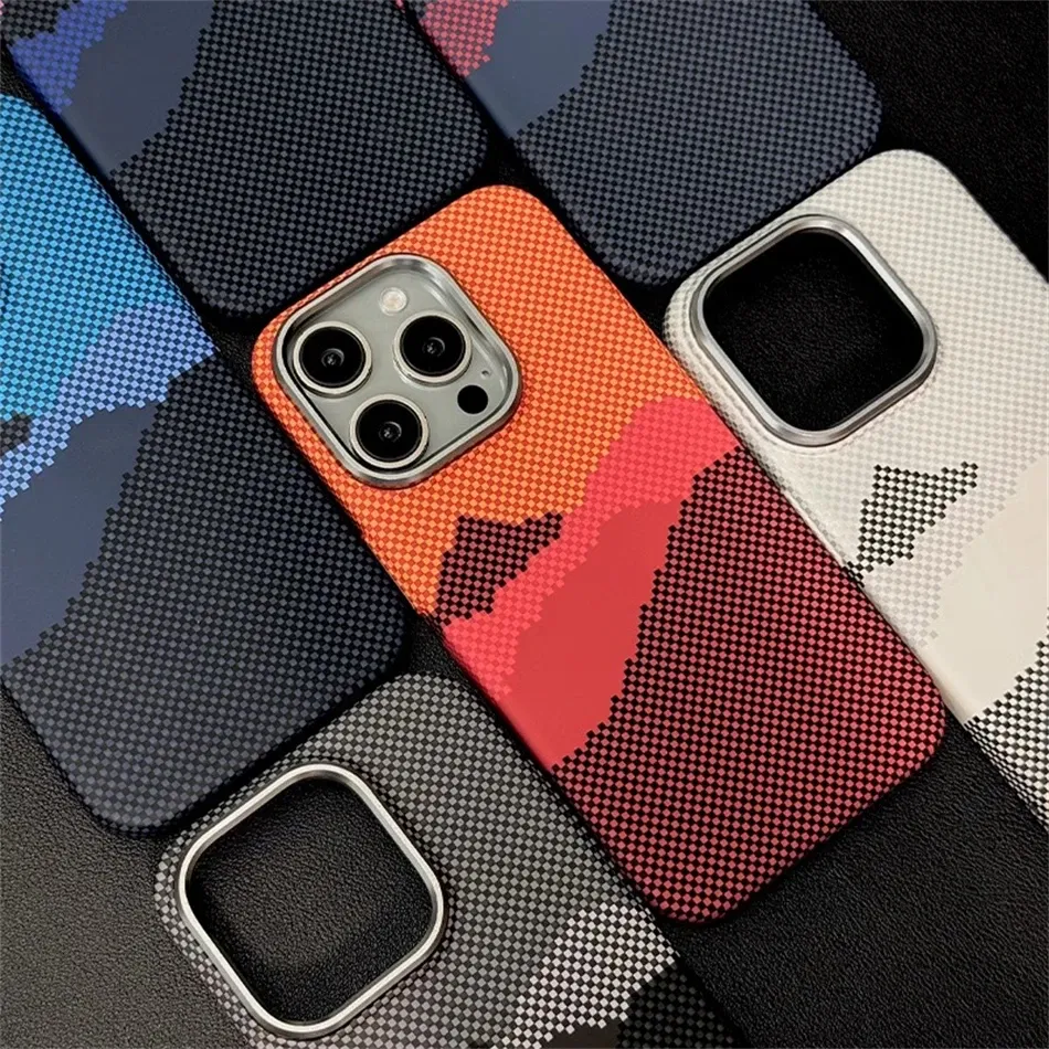 Color: Blue, Material: Plastic - Luxury Alloy Lens 3D Relief Peak Carbon Fibre Pattern Case For iPhone 13 14 15 16 Pro Max Slim Shockproof PC Cover For Magsafe