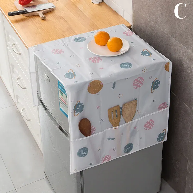Color: light yellow - Refrigerator Dust Cover With Storage Bag Washable Multi-purpose Household Washing Machine Cabinet Dust Protection Cover