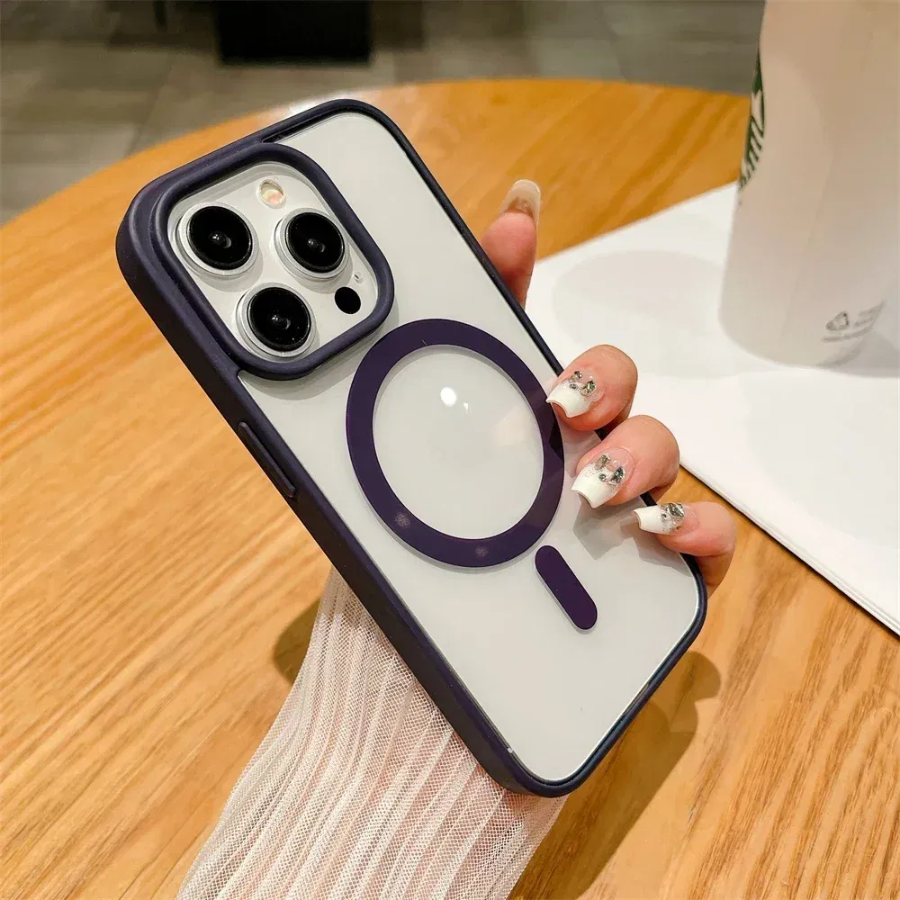 Color: PURPLE, Material: TPU - Luxury Shockproof Magsafe Wireless Charge Case for iPhone 17 Air 16 15 14 Plus 13 12 Mini 11 Pro Max Clear Magnetic Bumper Cover