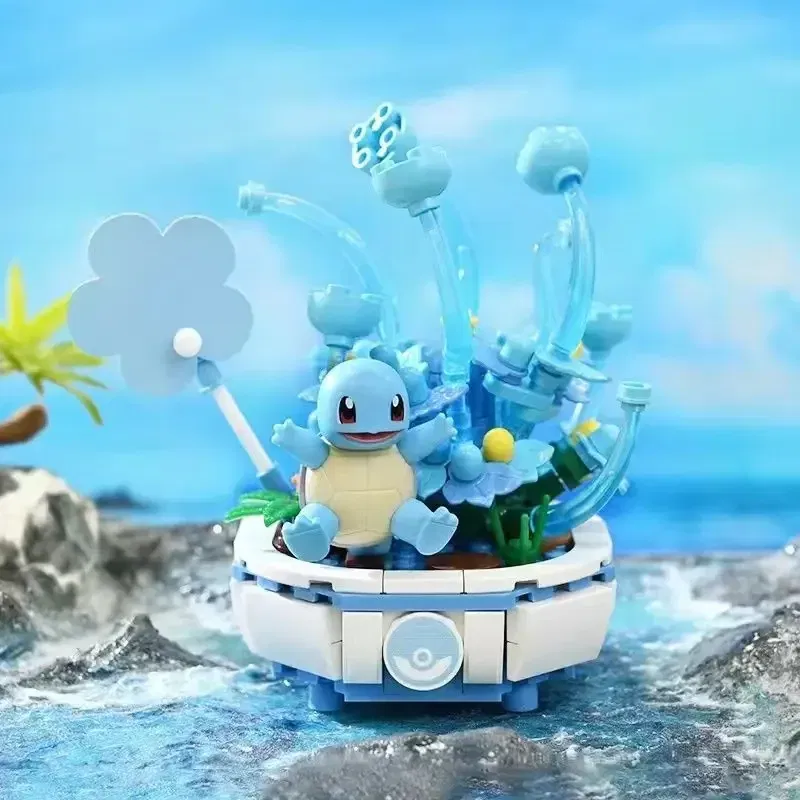 Color: wood - New Pokemon Building Block Pikachu Charmander Squirtle Model Toy Home Decoration Plant Potted Flower Brick Girl Toy Kids Gift