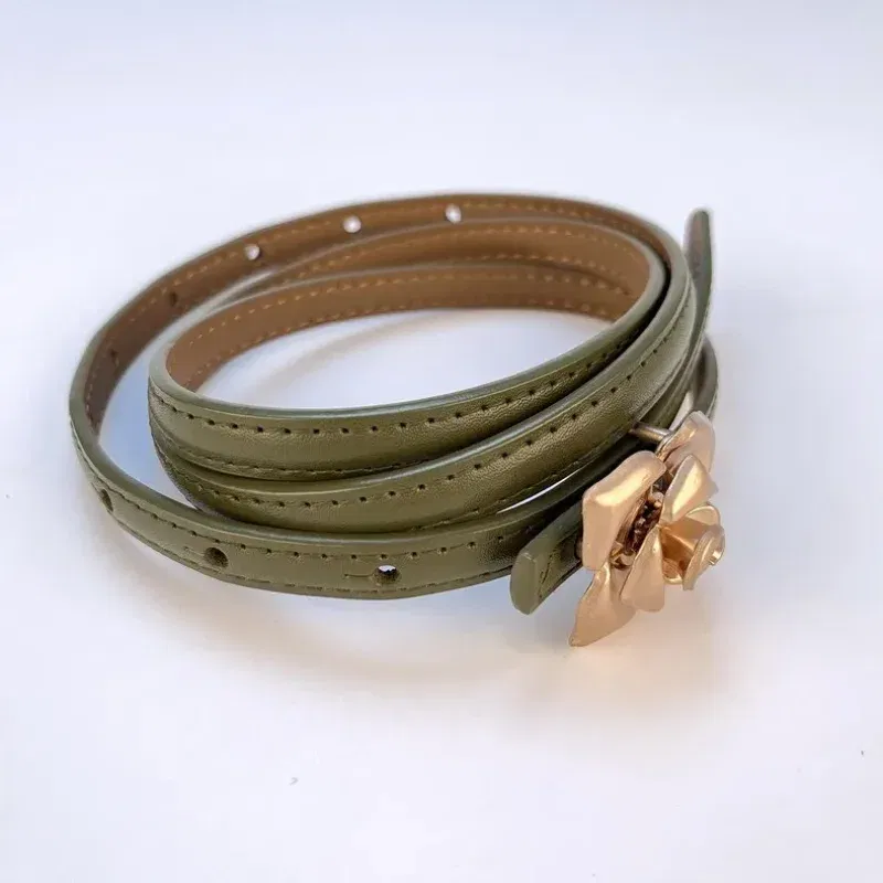 Color: LIGHT GRAY, Belt Length: 105CM - 1.0cm New Unique Rose Genuine Leather Gold Belt Women Fashion Cowskin Flower Thin Belts Female Jeans Dress Waistband