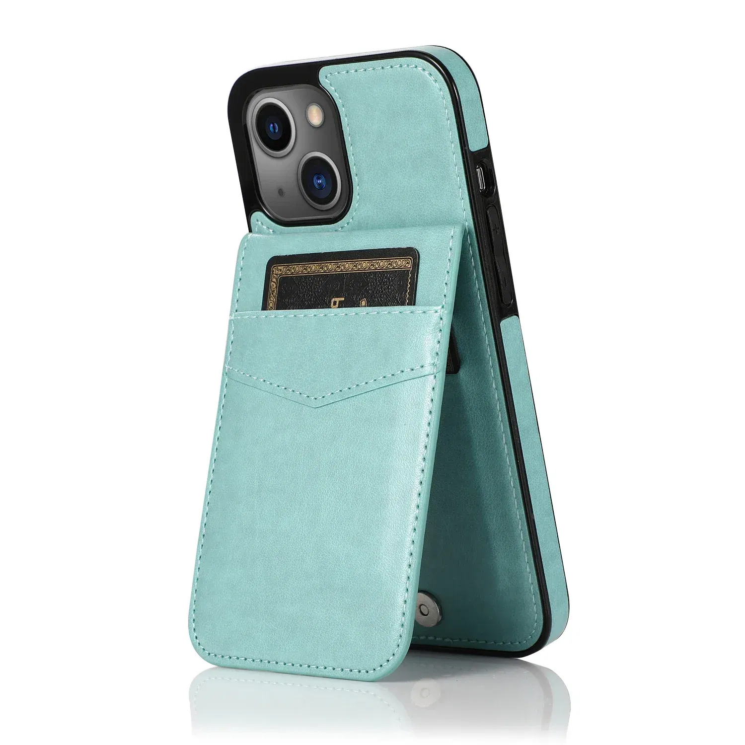 Color: SKY BLUE, Material: PE - Faux Leather Wallet Kickstand Phone Case for IPhone 13 12 Mini 16E 16 15 14 11 Pro Max X XR XS 7 8 Plus Case with Credit Card