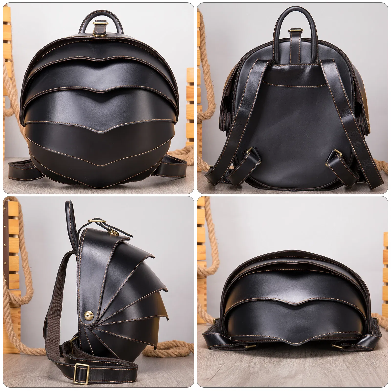 Color: Clear - WESTAL Crazy Horse Leather Backpack for Woman Round Mini Schoolbag Backpack Purse Antitheft Rucksack Ladies Designer Backpacks