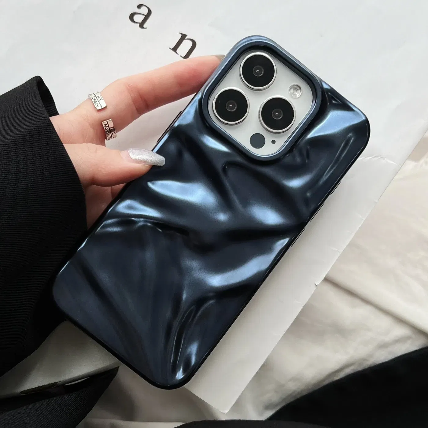 Color: Silver, Compatibility by Model: iPhone17 Pro - Soft Matte 3D Wavy Pattern Phone Case For iPhone 16 17 ProMax 17 Air 15 14 Plus 13 12 Pro Max 11 ins Water Ripple Creative Cover