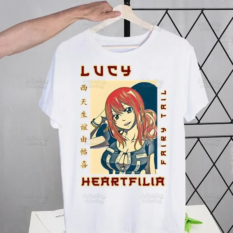 Color: Khaki, Size: M - Anime Fairy Tail Cartoon Natsu Erza Gray Lucy T-shirts Summer Men/Women Hip Hop Tshirt Streetwear t shirts Short Sleeve Tops