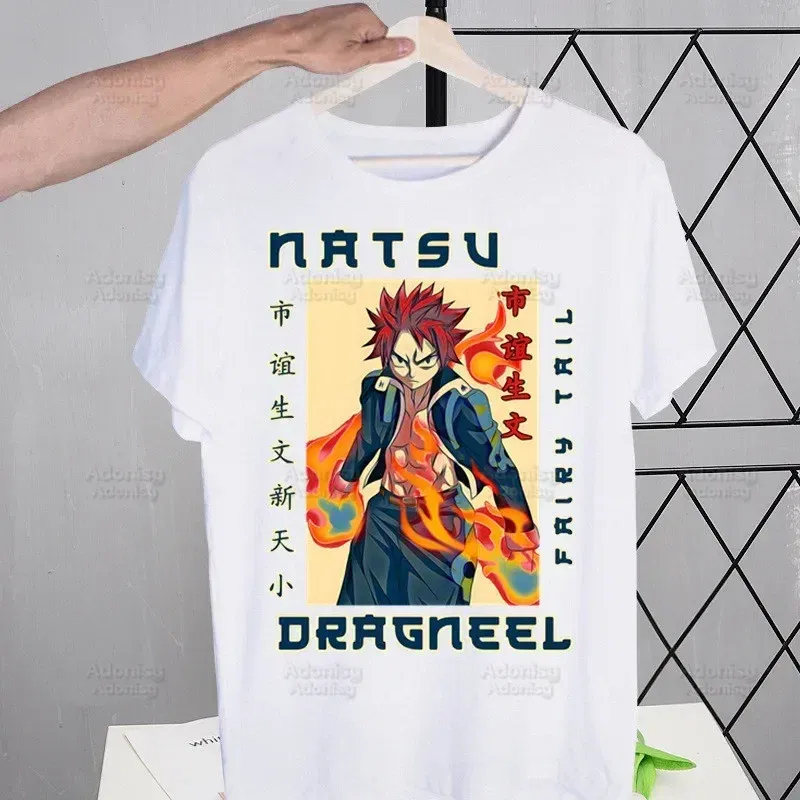 Color: Khaki, Size: M - Anime Fairy Tail Cartoon Natsu Erza Gray Lucy T-shirts Summer Men/Women Hip Hop Tshirt Streetwear t shirts Short Sleeve Tops
