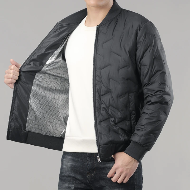 Color: black, Size: 4XL - Winter Men's Down Jacket Business Casual Stand Collar Windbreaker White Duck Down Padded Lightweight Puffer Coat Big Size 8XL