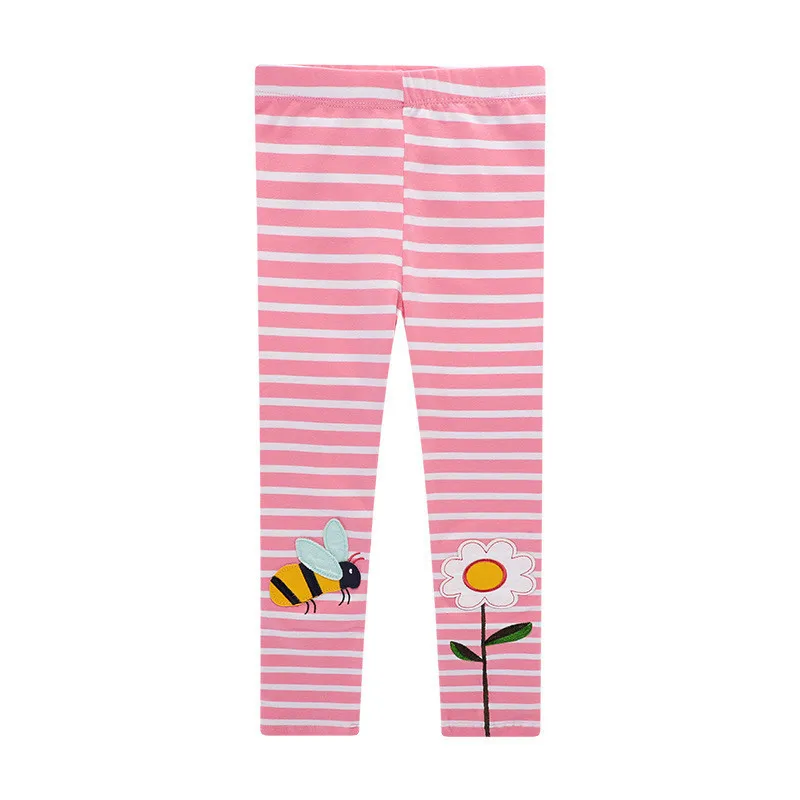 Color: Dark Grey, Kid Size: 5T - Jumping Meters New Arrival Girls Leggings Pant With Bee Embroidery Fashion Stripe Kids Skinny Pants Toddler Kids Pencil Pant