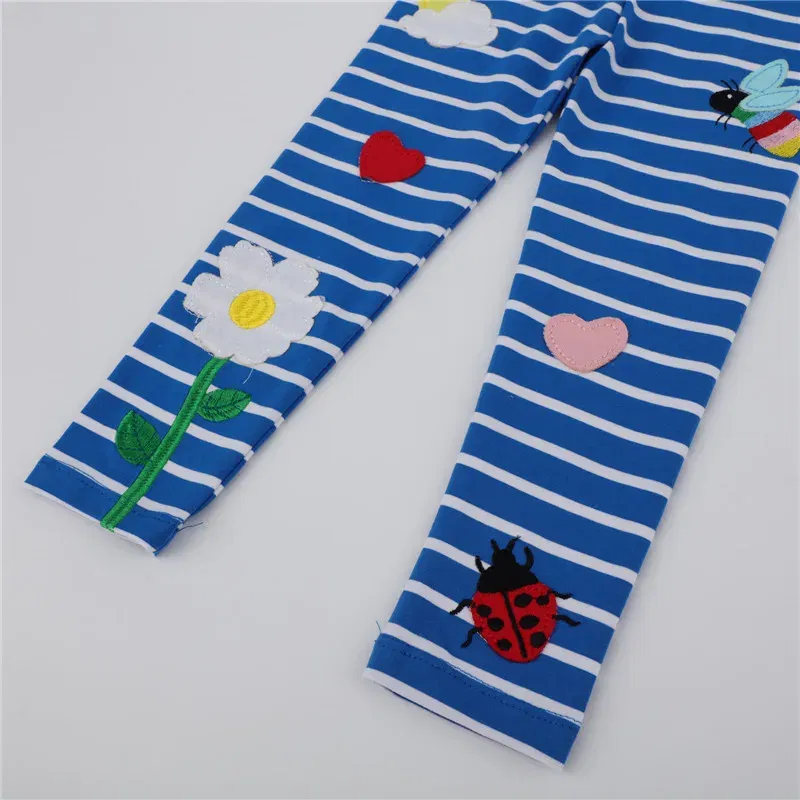 Color: Dark Grey, Kid Size: 5T - Jumping Meters New Arrival Girls Leggings Pant With Bee Embroidery Fashion Stripe Kids Skinny Pants Toddler Kids Pencil Pant