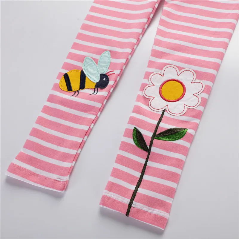 Color: Dark Grey, Kid Size: 5T - Jumping Meters New Arrival Girls Leggings Pant With Bee Embroidery Fashion Stripe Kids Skinny Pants Toddler Kids Pencil Pant