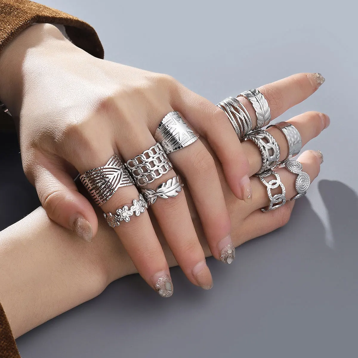 Main Stone Color: Green, Ring Size: resizable - Never Fade Stainless Steel Flower Woven Star Rings Boho Women Jewelry Fashion Ring Adjustable Size Birthday Gifts Top Quality