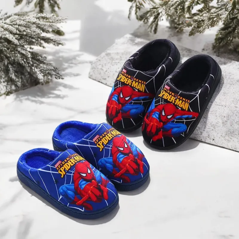 Color: Brown, Shoe Size: 3 - Children Cartoon Spider Print Cotton Slipper Soft Autumn Winter Warm Baby Boys Girl Indoor Home Bedroom Cotton Shoes Size 24-31