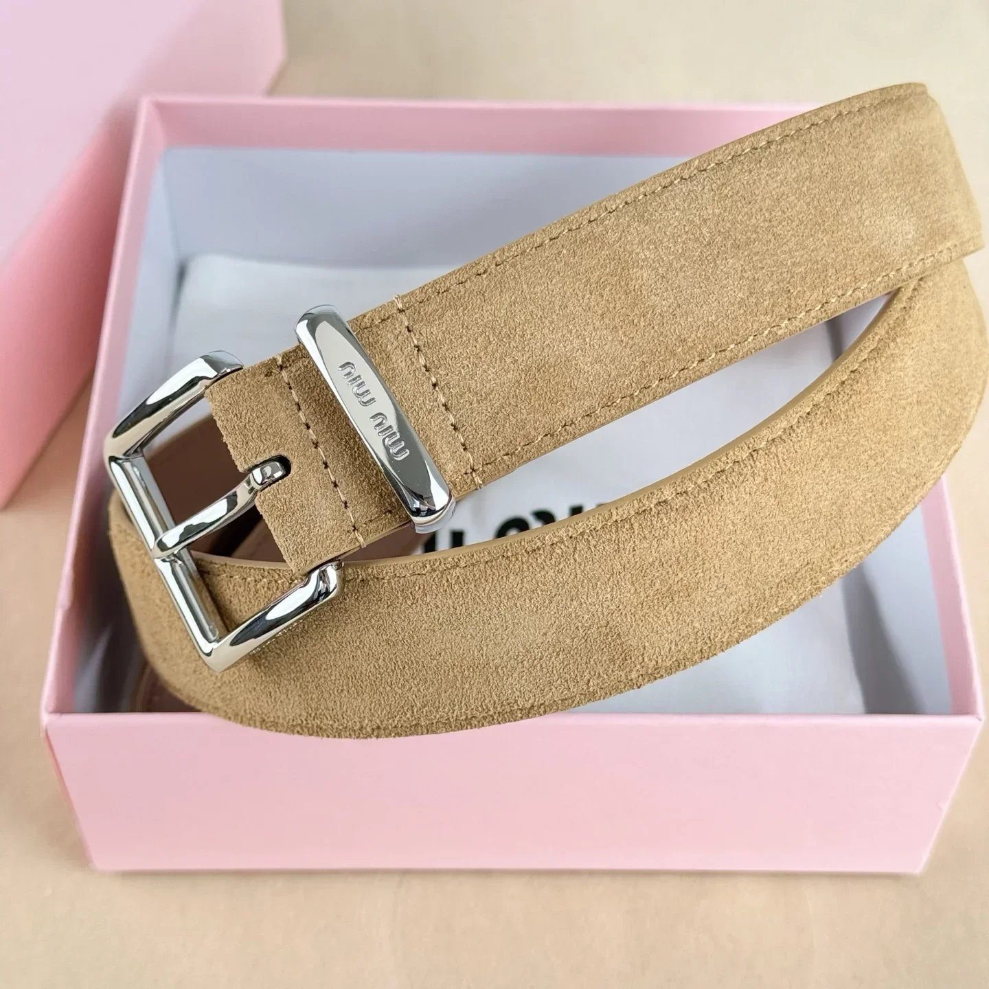 Color: WHITE, Belt Length: 105CM - High-end Gift Simple and Elegant Suede Handmade Belt Metal Buckle Fashion Belt MIU Series Trendy Women's Belt Suede Belt Luxury