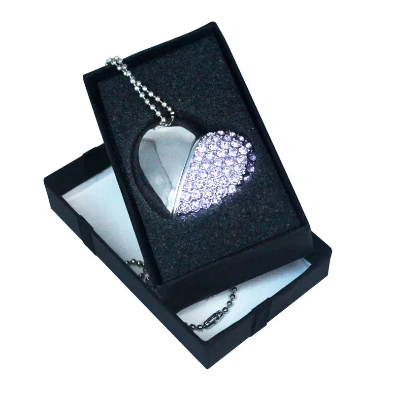 Color: green, Capacity: 8GB - Metal Diamond USB Flash Drive 128GB Crystal Heart With Gift Box Pen Drive 64GB Creative Gifts Memory Stick Pendrive 32GB 16GB 8G