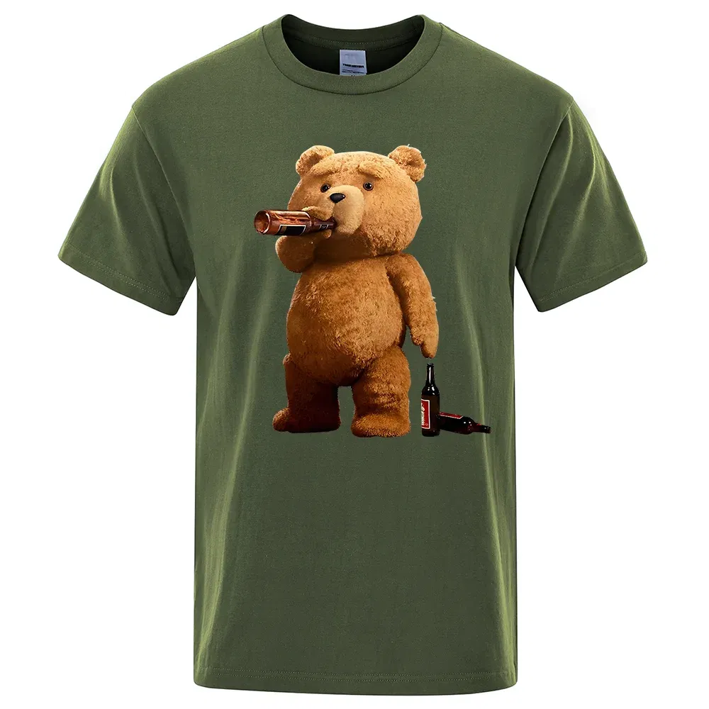 Color: Brown, Size: XL - Lovely Ted Bear Drink Beer Poster Funny Printed T-Shirt Men Fashion Casual Short Sleeves Loose Oversize Tee Street Hip Hop Tops