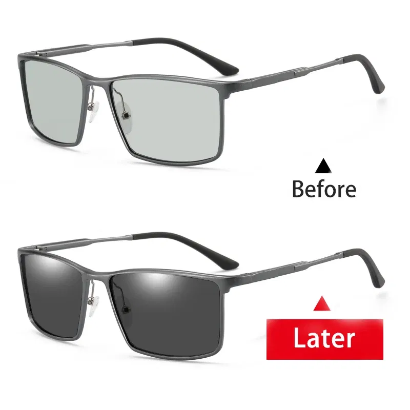 Lenses Color: Blue, Frame Color: GRAY - Myopia Photochromic Sunglasses Diopter Polarized Driving Goggle Men Chameleon Change Color transition Prescription Sun Glasses