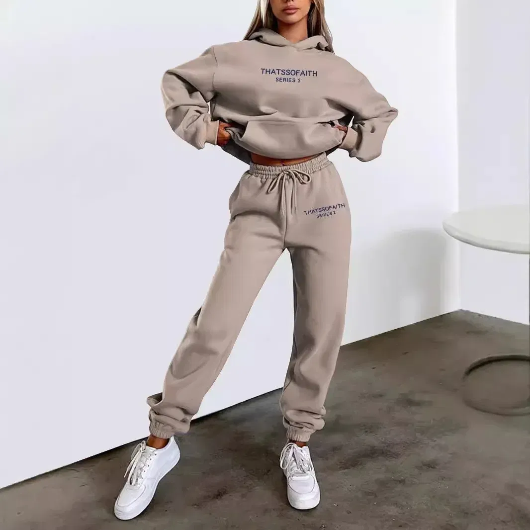 Color: Orange, Size: M, - 2025 Autumn Winter Women's Sets 2pcs Hoodies Pants Suit Sports Outfits Letter Print Aesthetic Clothes Ladies Tracksuit