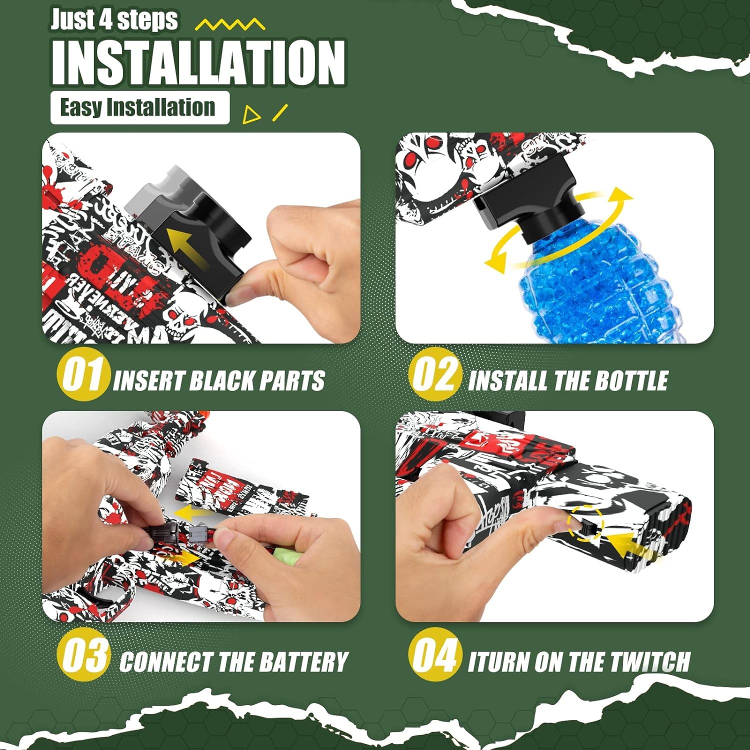 Anstoy Electric with Gel Ball Blaster AEG AKM-47 Splatter Ball Blaster for Splat Gun Automatic Outdoor Activities-Christmas Team Game, Ages 14