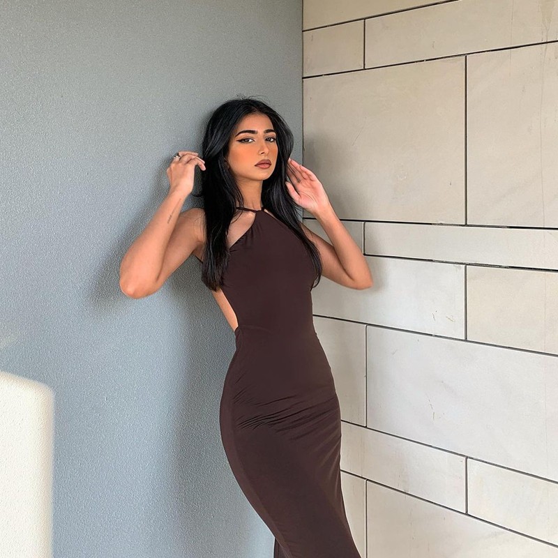Monochroma Elegance Halterneck Maxi Dress