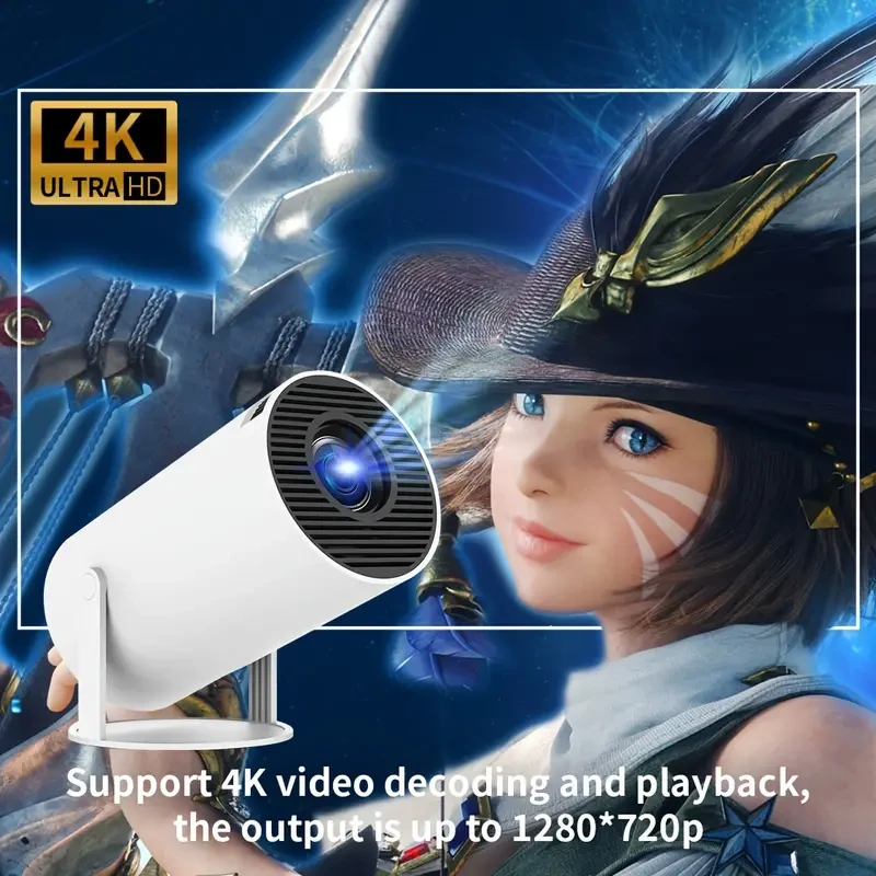 Portable 4K Android Projector - WIFI6, BT5.0, 720P Supports 1080P HD