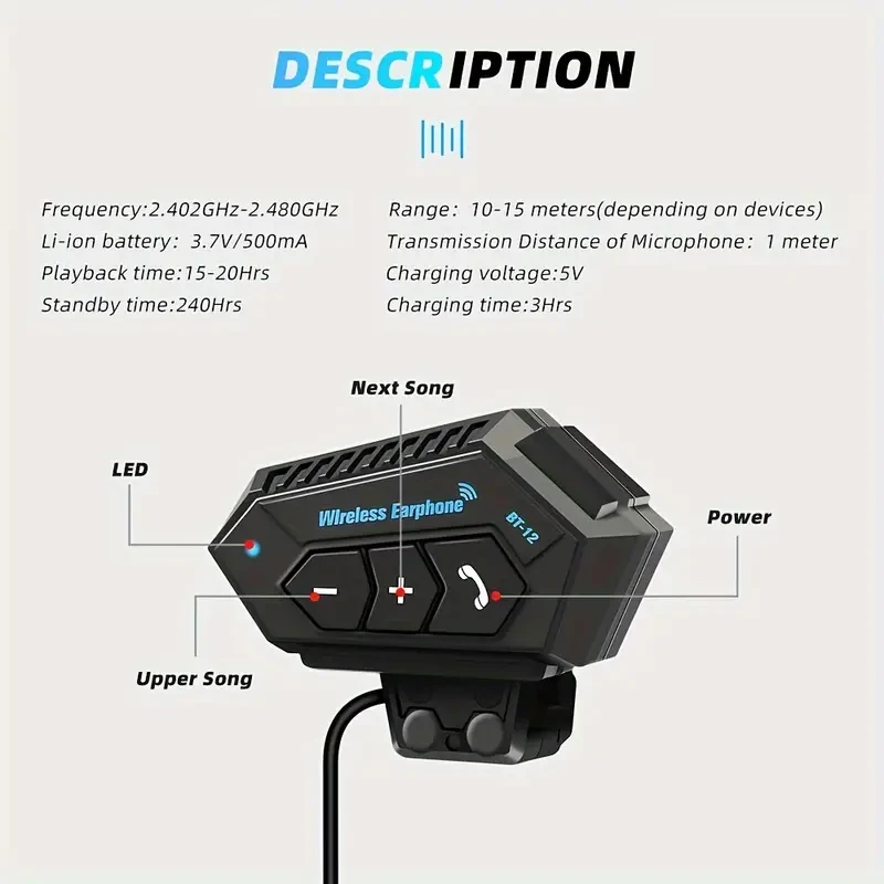 Wireless Motorcycle Helmet Headset – Hands-Free Call & Music Player