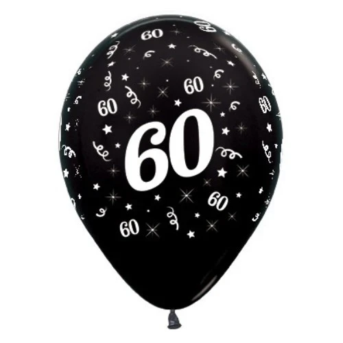 Balloons Age 60 Black Metallic Pearl - Pack of 25
