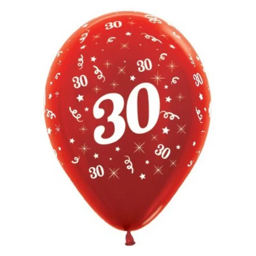 Balloons Age 30 Red Metallic Pearl - Pack of 25