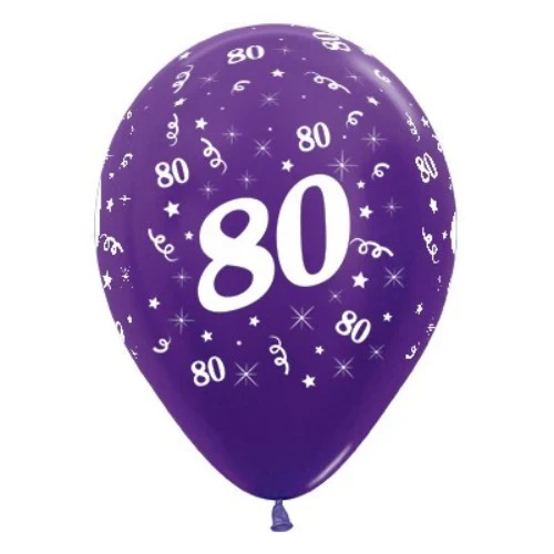 Balloons Age 80 Purple Violet Metallic Pearl - Pack of 25