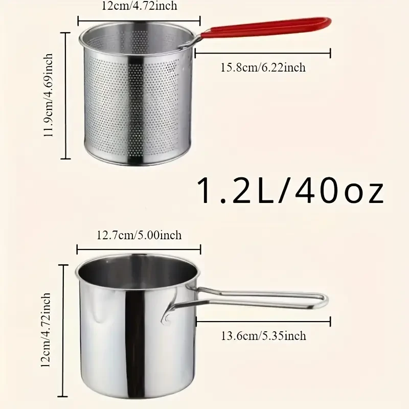 Stainless Steel Mini Fryer Pot with Oil Filter Basket - Induction Compatible, Portable & Energy-Saving