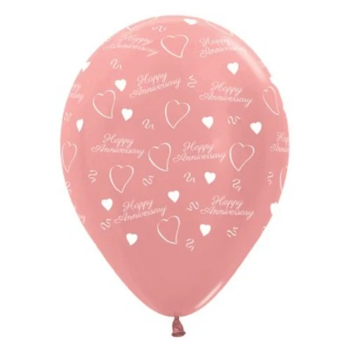 30cm Anniversary Rose Gold Metallic 6PK Latex Balloons - Pack of 6