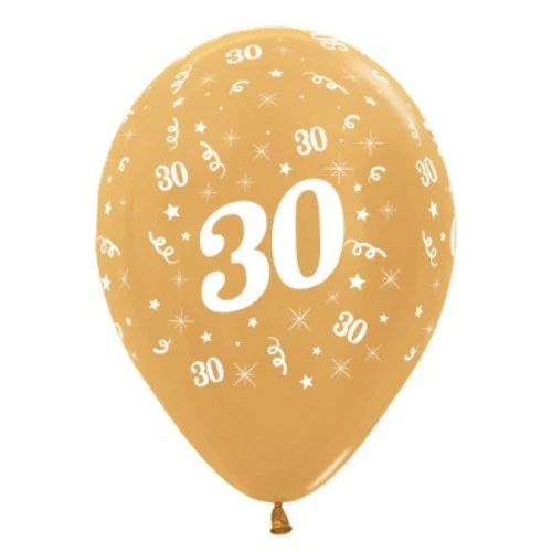 Balloons Age 30 Gold Metallic  - Pack of 6