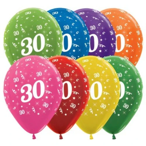 Balloons Age 30 Metallic Assortment  - Pack of 25