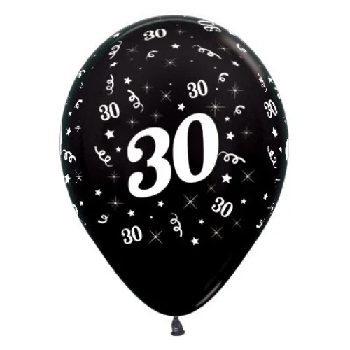 Balloons Age 30 Black Metallic Pearl  - Pack of 25