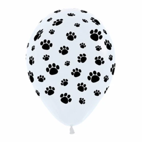 Balloons - Pack of 12 -  Animal Paw Prints Black & White Latex