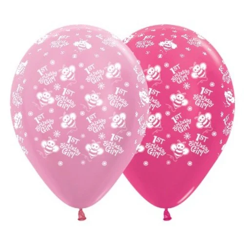 30cm 1st Birthday Girl Bumble Bee's  Pink & Fuchsia - Pack of 6