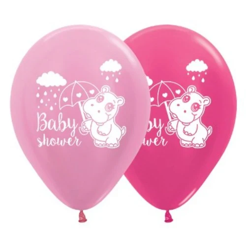 30cm Baby Shower Hippo  Pink & Fuchsia Metallic - Pack of 6