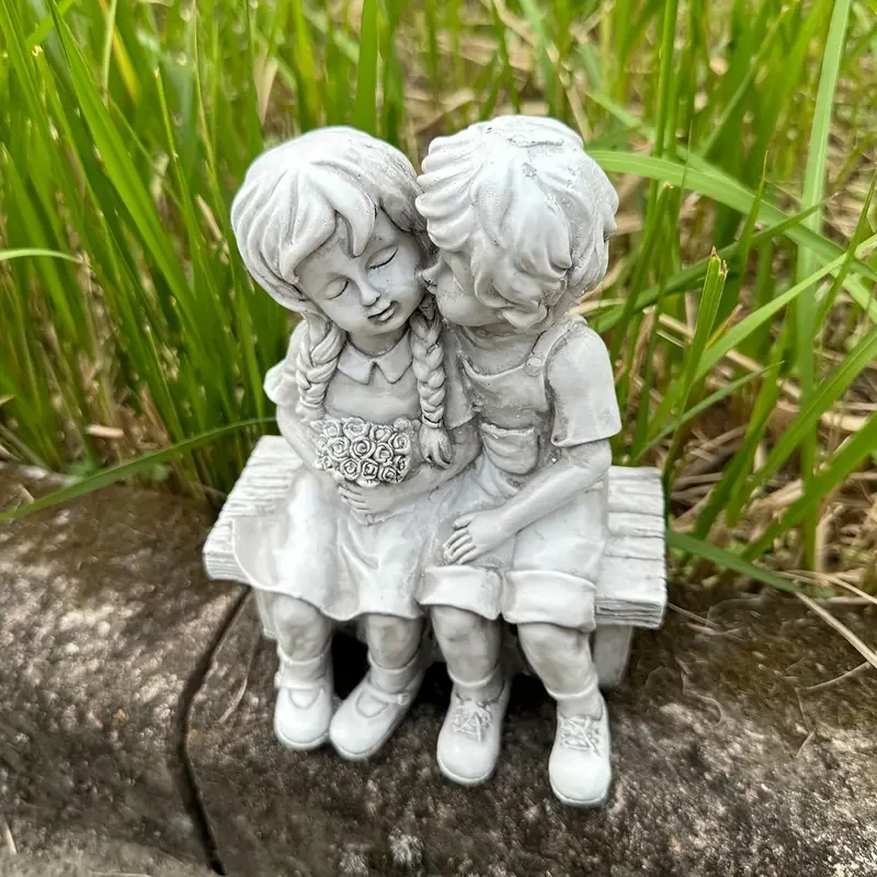Boy and Girl Couple Garden Statue - Resin Outdoor Ornament for Courtyard and Garden Decor