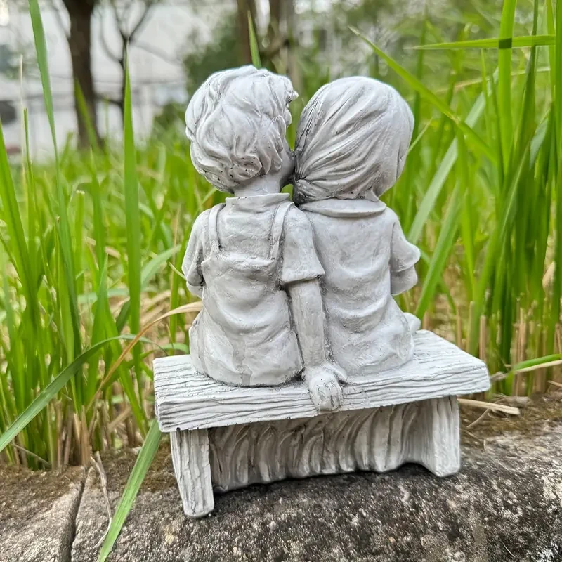 Boy and Girl Couple Garden Statue - Resin Outdoor Ornament for Courtyard and Garden Decor