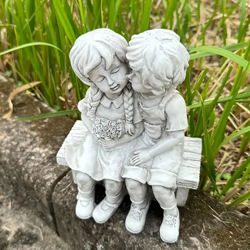Boy and Girl Couple Garden Statue - Resin Outdoor Ornament for Courtyard and Garden Decor