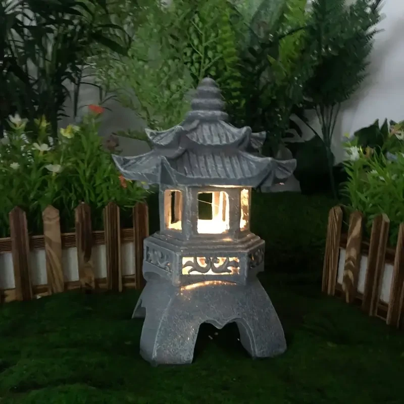 Solar-Powered Zen Garden Pagoda Lantern - Outdoor Stone Tower Light for Courtyard & Fence Decor