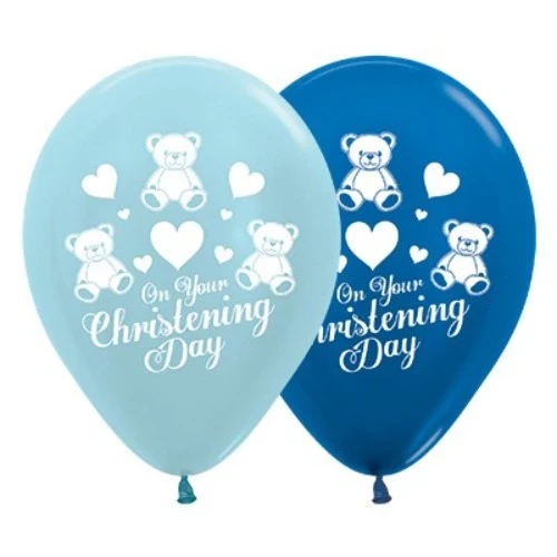 30cm On Your Christening Day Blue & Dark Blue Metallic - Pack of 25