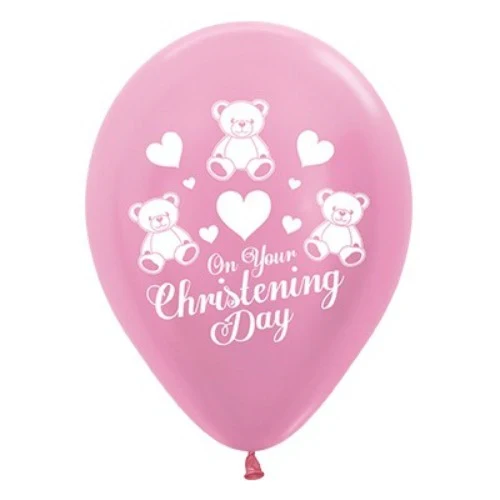 30cm On Your Christening Day Pink Satin Pearl - Pack of 25