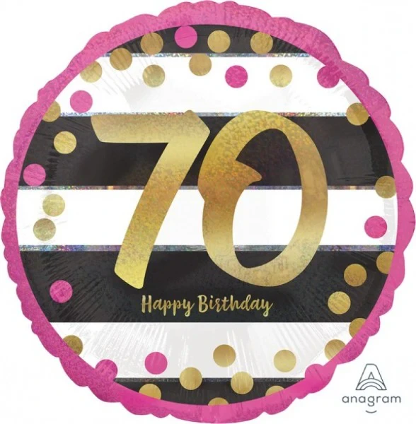 Foil Balloon - Self Sealing Standard Holographic Milestone 70 (Pink And Gold )