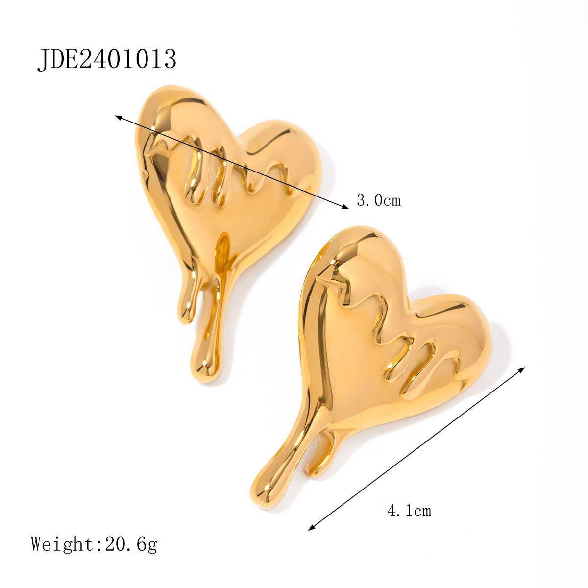 Gold Stainless Steel Melting Love Heart Earrings