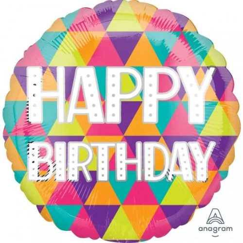 45cm Standard Hx Colourful Triangles Happy Birthday